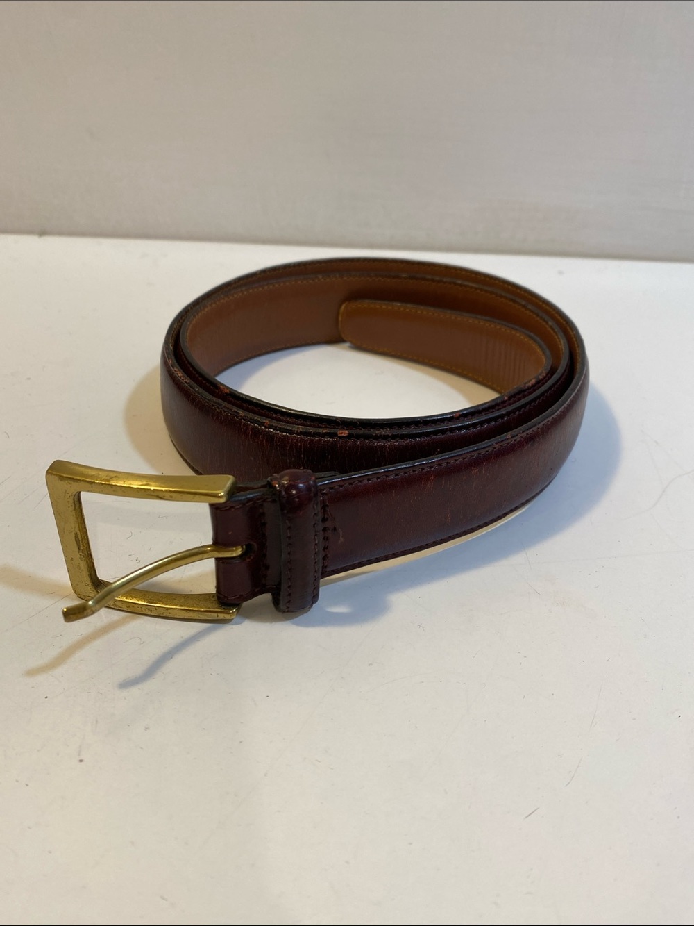 PAUL STUART Men's Brown Leather Belt with Brass Buckle Sz 36